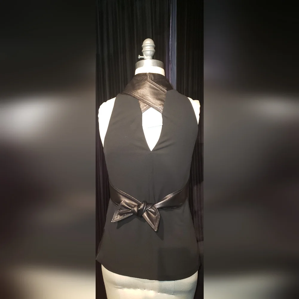 Tom Ford Gucci 100% viscose 100% lambskin leather Black razor tank top Bow 40 - Picture 10 of 16